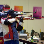 A general view of the Men's 10m Air Rifle Singles Competition in Bisley, Surrey during the 2002 Commonwealth Games in Manchester, England on July 31, 2002.   Craig Prentis/Getty Images