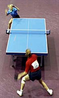 Picture taken during the 1992 Olympic Games in Barcelona, Spain. Two competitors in action during the women's singles event  Pascal Rondeau/ALLSPORT