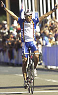 Picture taken during the 2000 Olympic Games in Sydney, Australia. Jan Ullrich of Germany celebrates as he crosses the line in the men's Road Race  Darren McNamara/ALLSPORT