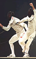 Picture taken during the 2000 Olympic Games in Sydney, Australia. Men's team foil event  Doug Pensiger/ALLSPORT