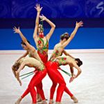 Brazil in action during their Team Rhythmic Gymnastics at the Sydney Olympic Games.  Clive Brunskill /Allsport 