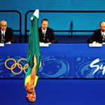 Jai Wallace of Australia during his routine in the mens Trampoline Final during the 2000 Olympic Games.  Nick Wilson/ALLSPORT 